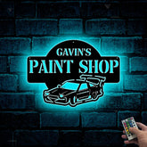 Custom Car Garage Metal Sign With Led Lights, Personalized Car Monogram Metal Name Signs, Car Garage Man Cave Workshop Metal Wall Art